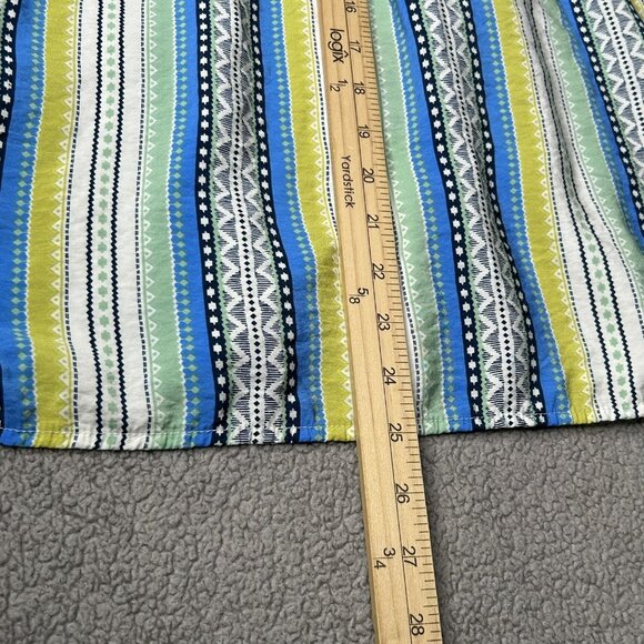 Savanna Jane Top Womens Medium Blue Green Embroidered Floral Boho Blouse Striped - Picture 8 of 8